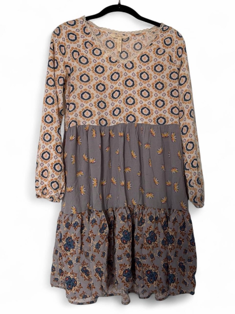 Matilda Jane Multi Floral Tiered Long-Sleeve Dress size XS